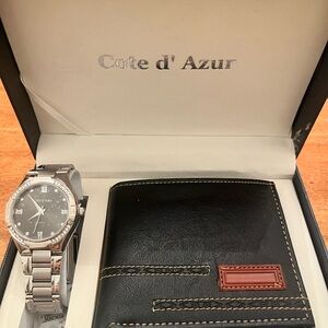 Cote d’ Azur Men’s gift set- Silver and Black Men's Watch, Wallet and pen